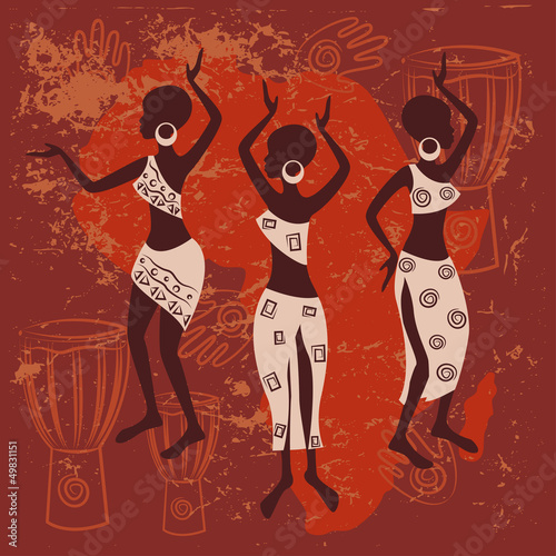 African design. Beautiful ethnic women traditionally dancing.