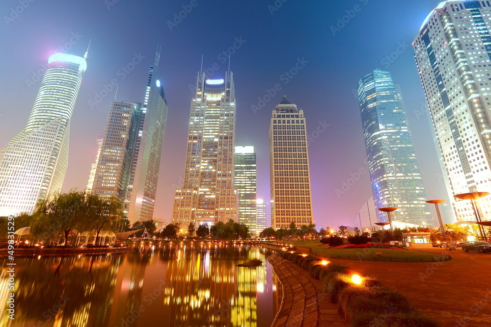 The light trails on the modern building background in shanghai c