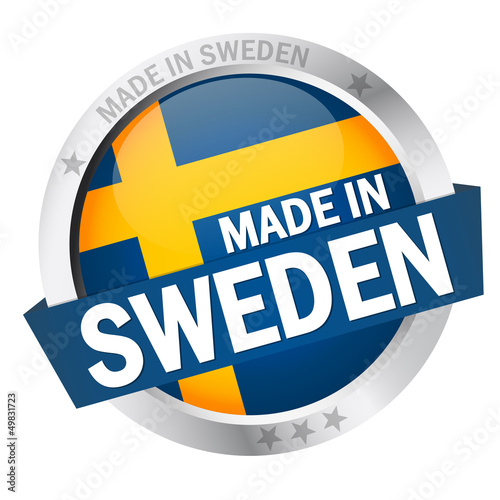 Button mit Banner " MADE IN SWEDEN "