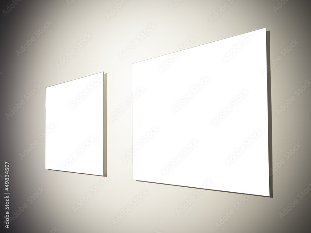 real empty frames gallery at plaster wallwith Photoshop path