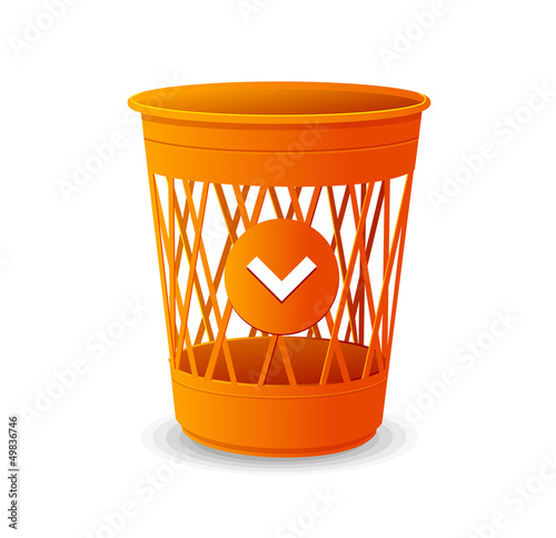 Vector plastic basket orange, trash bins on white