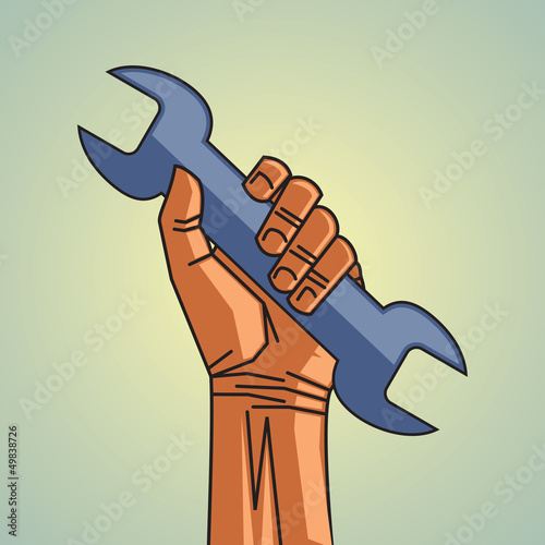 depicting a hand holding a wrench