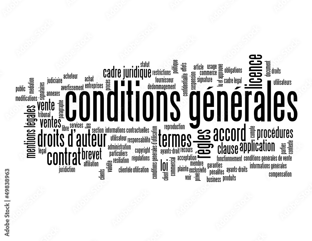 Nuage de Tags "CONDITIONS GENERALES" (vente utilisation bouton) - obrazy, fototapety, plakaty 