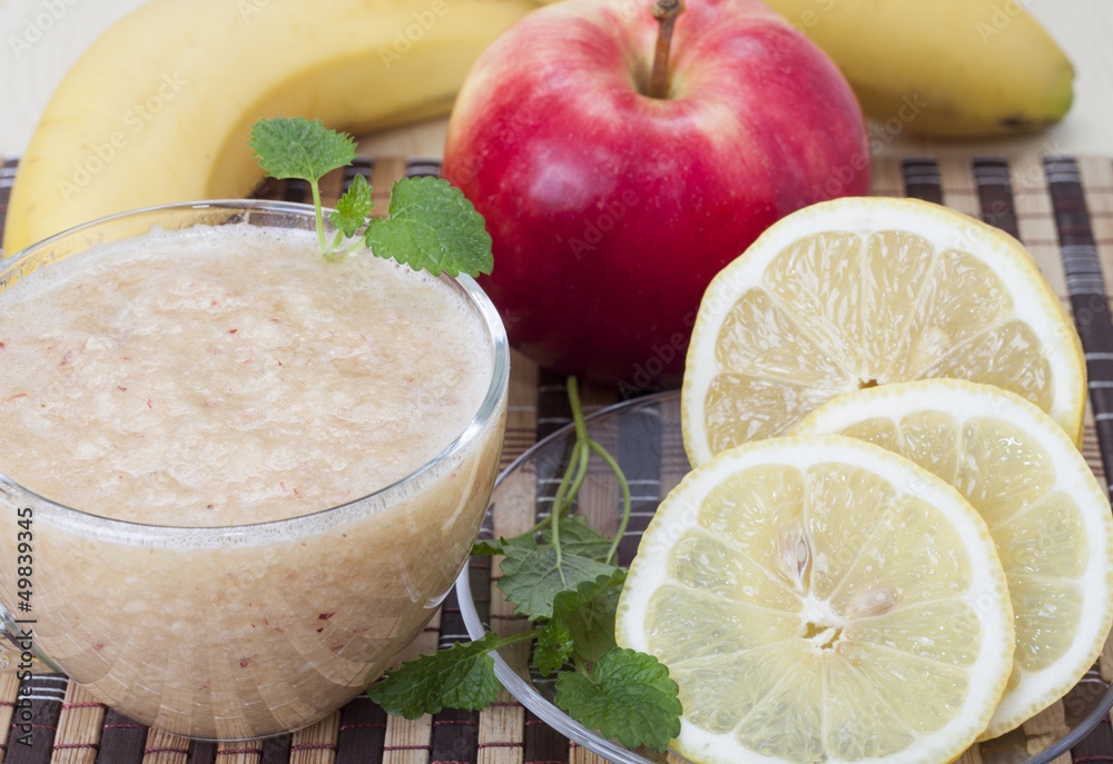 Cocktail of apple, banana and lemon. Cocktail of apple, banana and lemon.