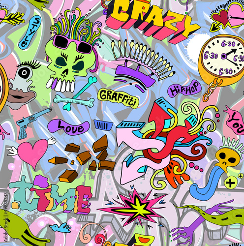 Graffiti wall art background. Seamless texture urban style