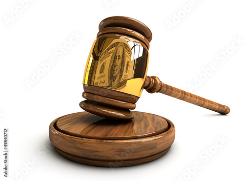 Gavel with the reflection of dollar