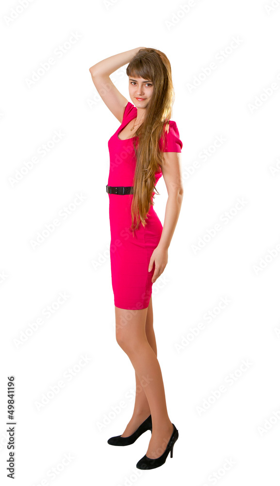 Beautiful woman with long hairs in red dress Beautiful woman with long hairs in red dress