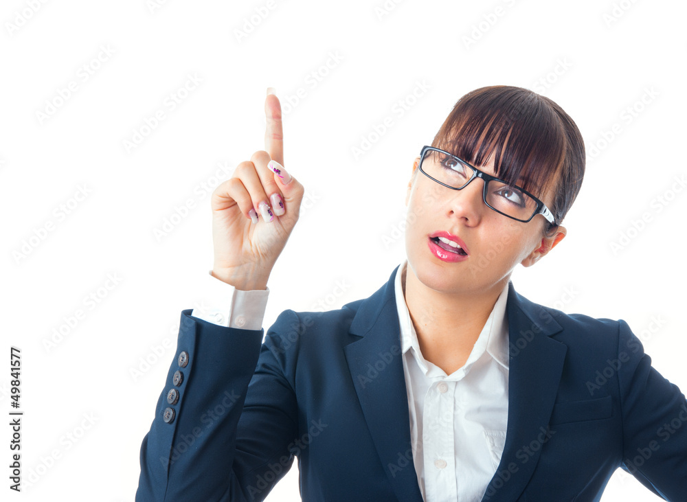 Attractive young businesswoman touching the glass Attractive young businesswoman touching the glass
