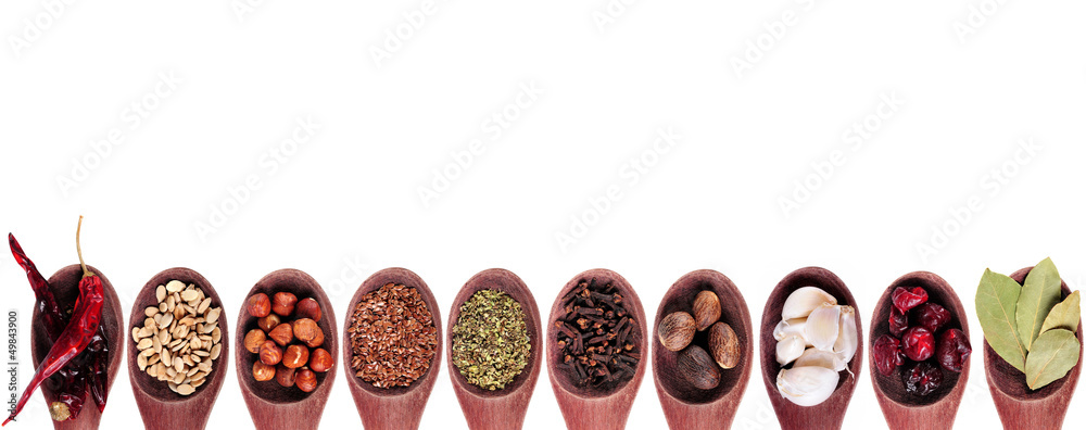 Spice collection on white background
