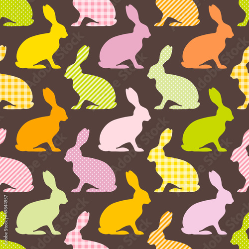 Seamless Pattern Bunnies Stripes Dots Check Brown