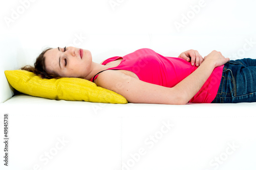 Woman sleeping on a couch