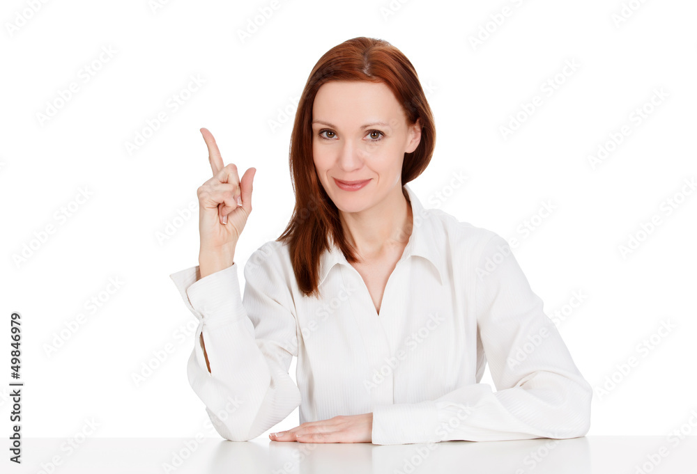 business woman showing blank area for sign or copyspace business woman showing blank area for sign or copyspace
