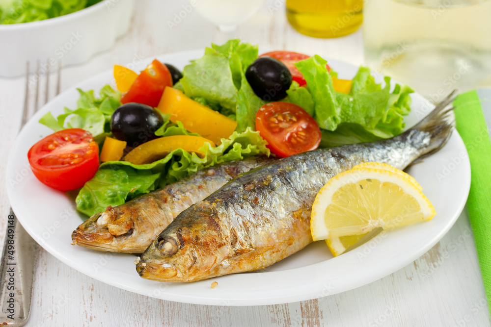 fried sardines with fresh salad fried sardines with fresh salad