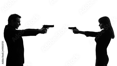 Billede på lærred couple woman man in duel  silhouette