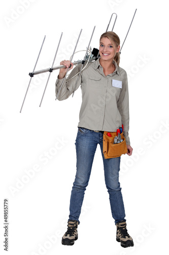 Woman with TV antenna