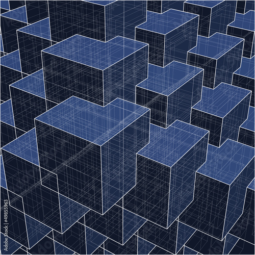 Urban City Boxes Cube With Hidden Lines Vector 176