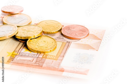 money euro coins and 50-euro banknote