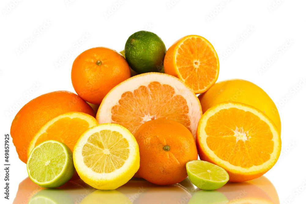Lots ripe citrus isolated on white Lots ripe citrus isolated on white
