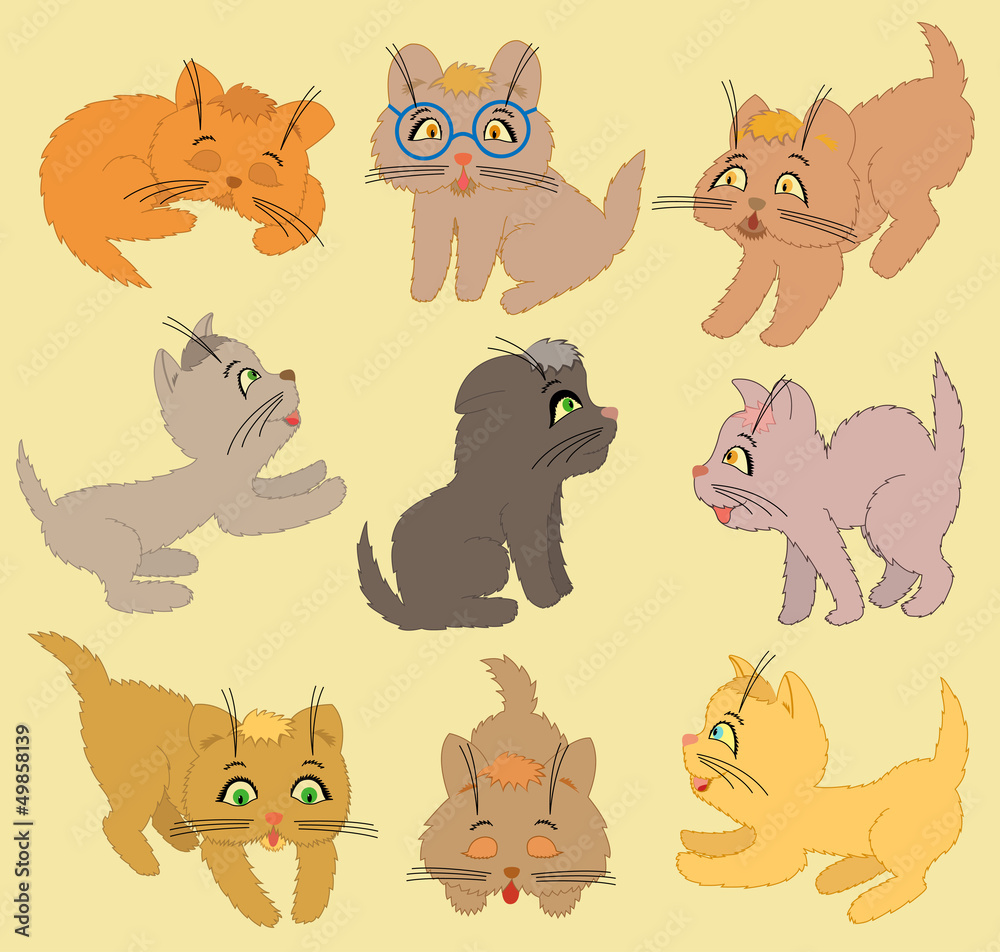 Set Of Cartoon Kittens. Vector Illustration Set Of Cartoon Kittens. Vector Illustration
