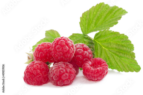 Fresh red berry with leaves on white background
