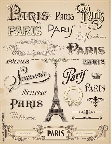 Paris calligraphy - set of hand-lettered design elements #49859188