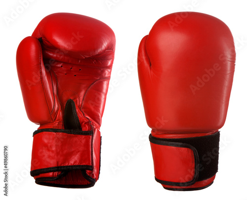 Pair of red leather boxing gloves