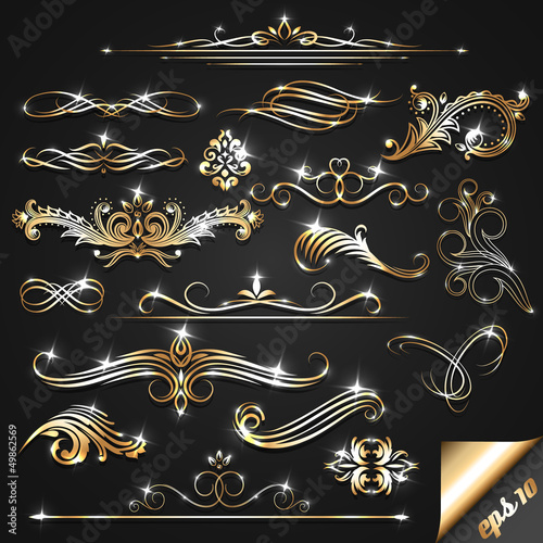 Set of golden ornate design elements