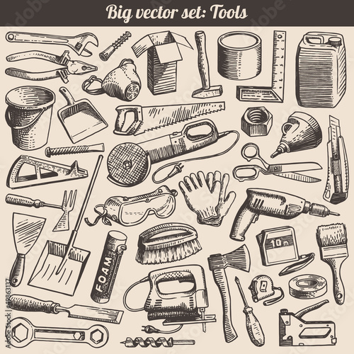 Doodles Collection Of Working Tools Instruments Vector