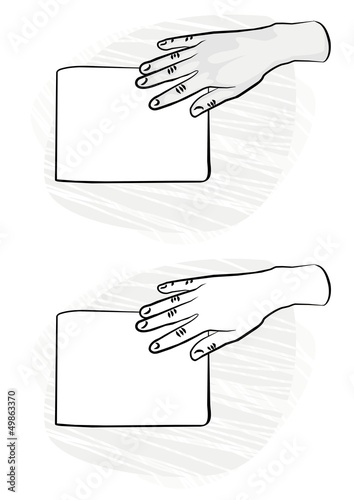 pusta kartka papieru prawa dłoń na płaszczyźnie monochrom