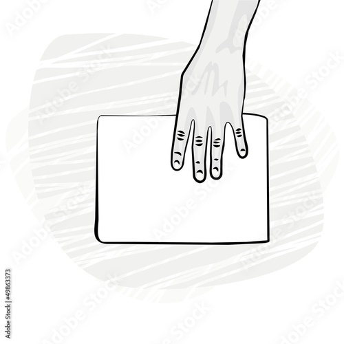 pusta kartka papieru dłoń z góry ilustracja monochrom