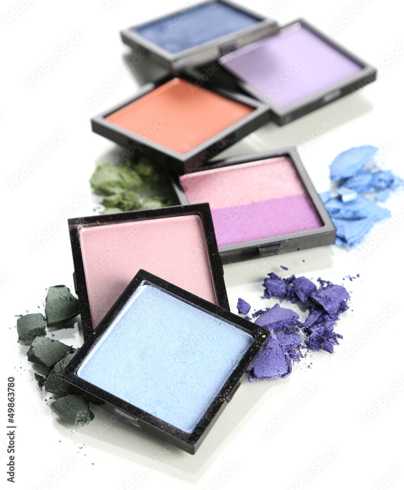 Beautiful bright eye shadows isolated on white Beautiful bright eye shadows isolated on white