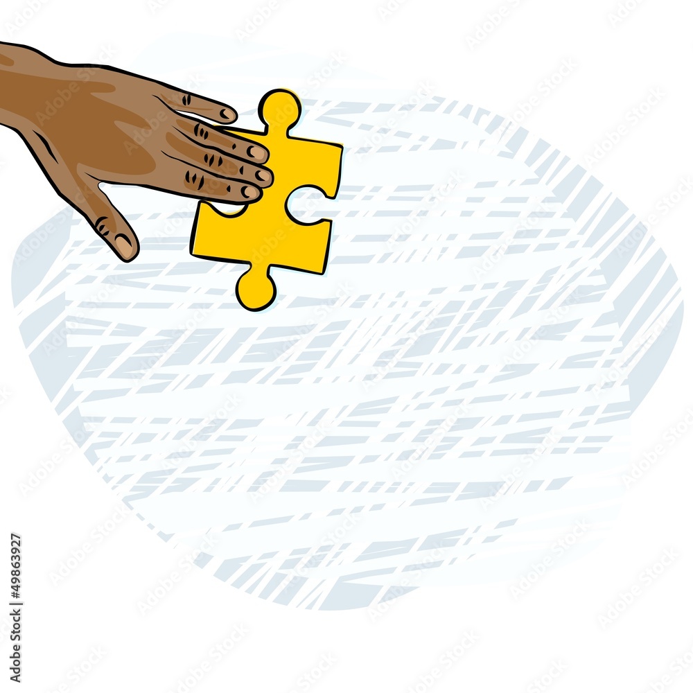 dłoń amerykanina azjaty żółte puzzle ilustracja kolor - obrazy, fototapety, plakaty 