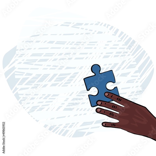 dłoń rasa afrykańska niebieskie puzzle ilustracja kolor