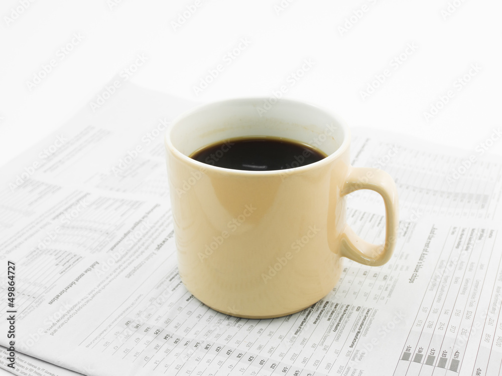 Morning coffee on a morning paper business news Morning coffee on a morning paper business news