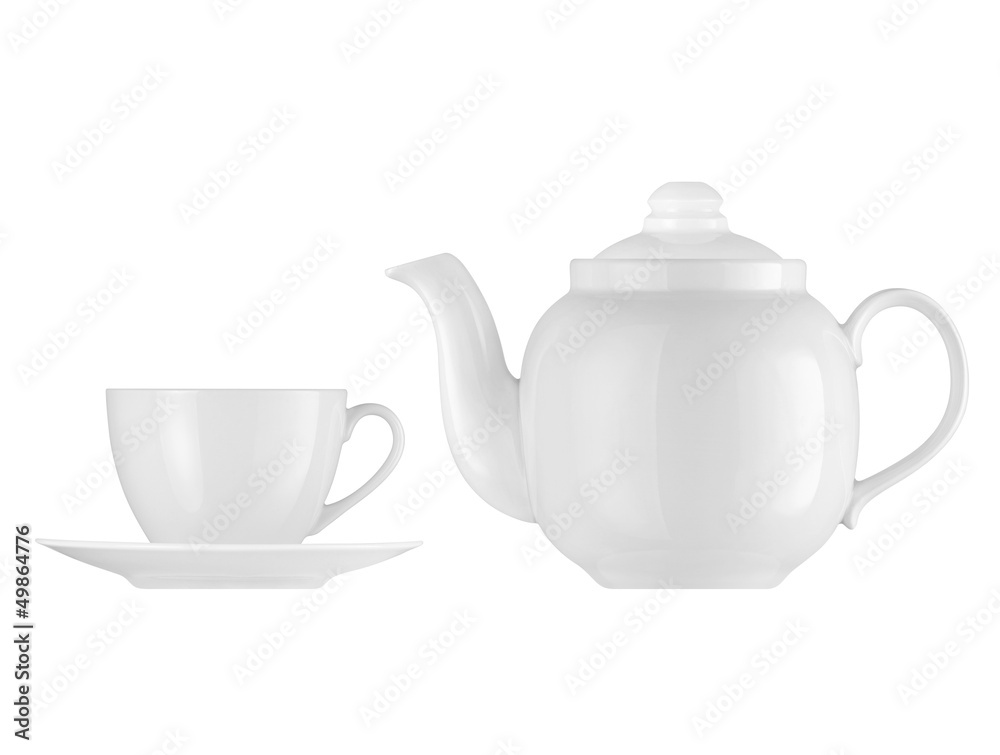 Teapot and cup on a white background