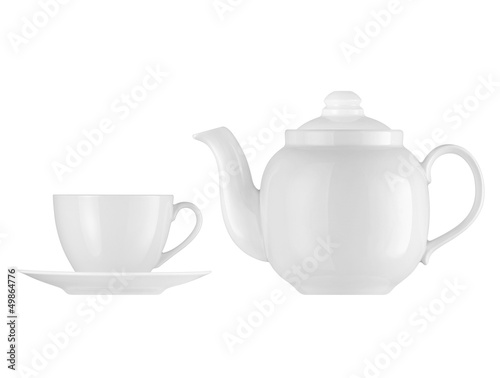 Teapot and cup on a white background