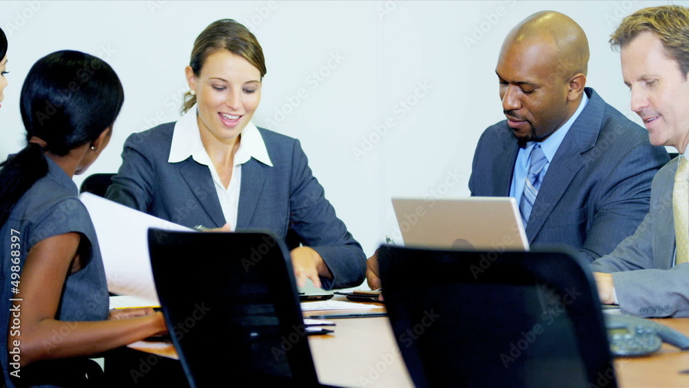 Male Female Business People Meeting Client Boardroom Male Female Business People Meeting Client Boardroom