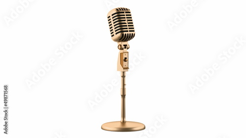 golden vintage microphone loop rotate on white background