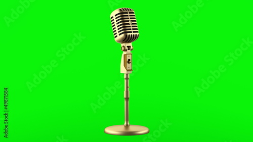 golden vintage microphone loop rotate on green chromakey