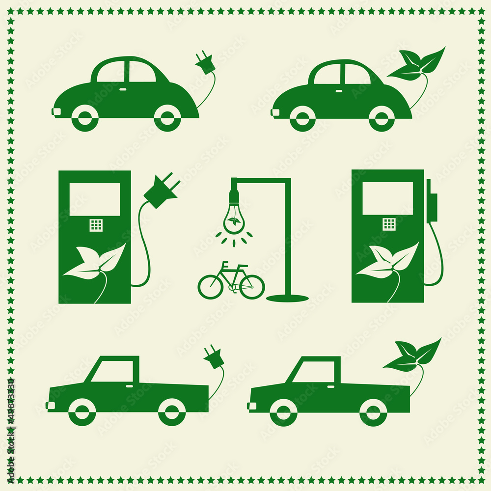 Obraz Set of eco cars icons, Vector illustration