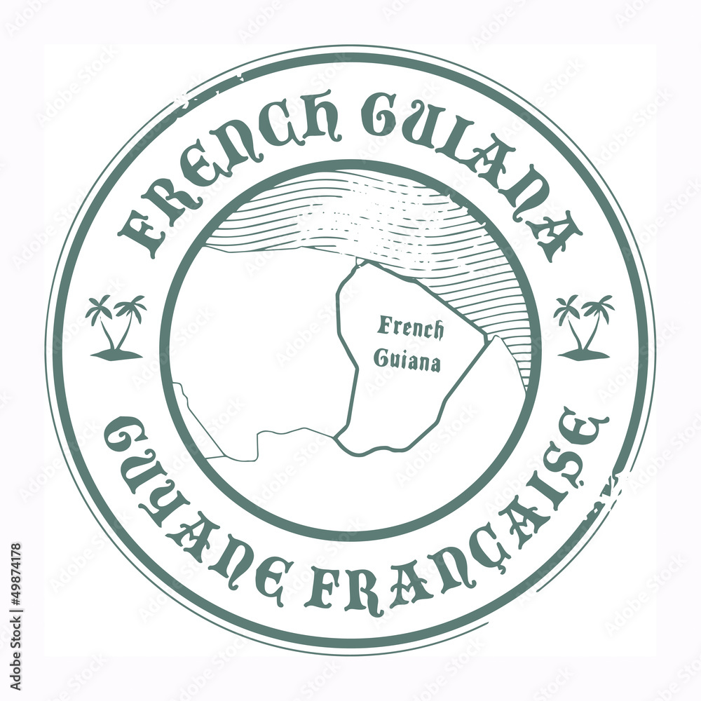 Stamp with the name and map of French Guiana, vector Stamp with the name and map of French Guiana, vector