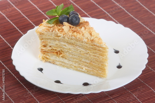 Photography cake napoleon of puff pastry. close up