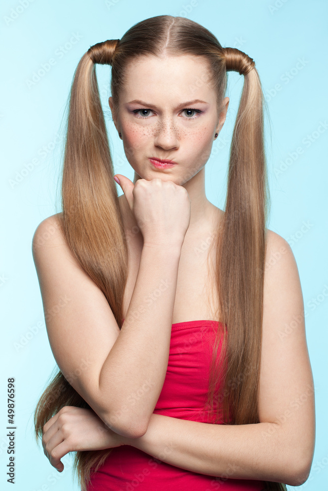 Freckled girl in red dress Freckled girl in red dress