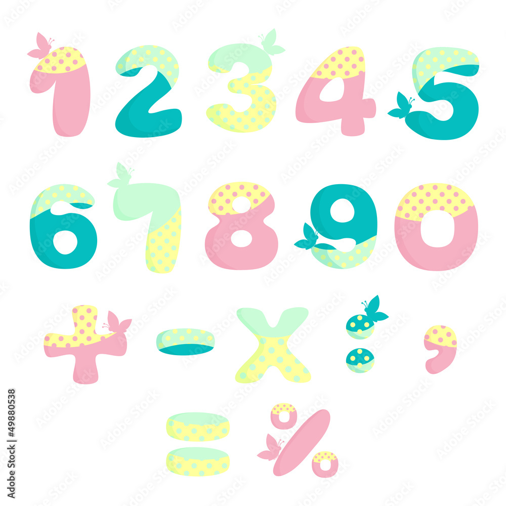 Vector numbers for children with butterflies