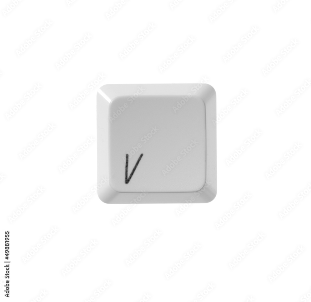 The letter V from a white computer keyboard The letter V from a white computer keyboard