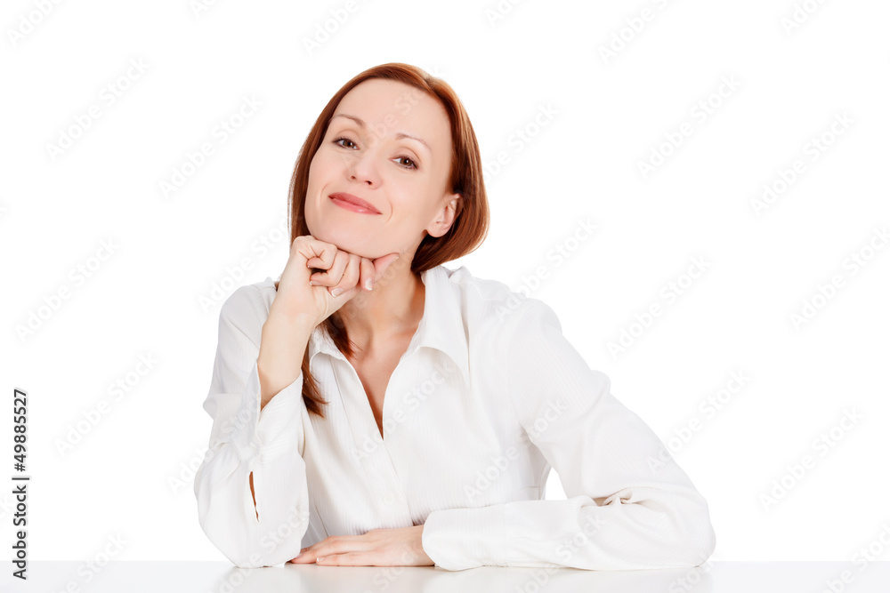 Happy business woman smiling to you, isolated on white Happy business woman smiling to you, isolated on white