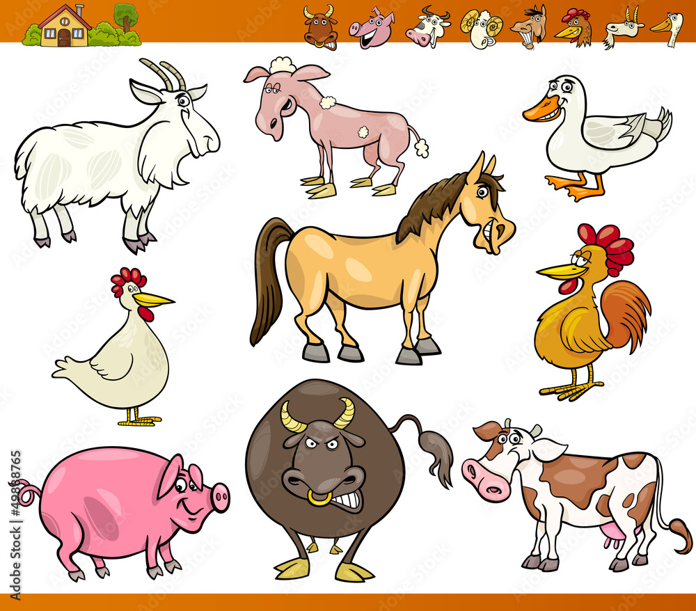 Fototapeta premium farm animals set cartoon illustration