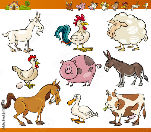 Fototapeta Naklejka Na Ścianę i Meble -  farm animals set cartoon illustration