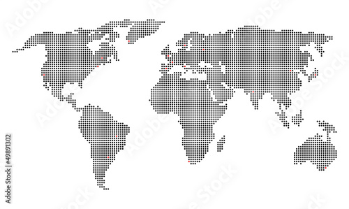 Black pixelated map of the world. vector