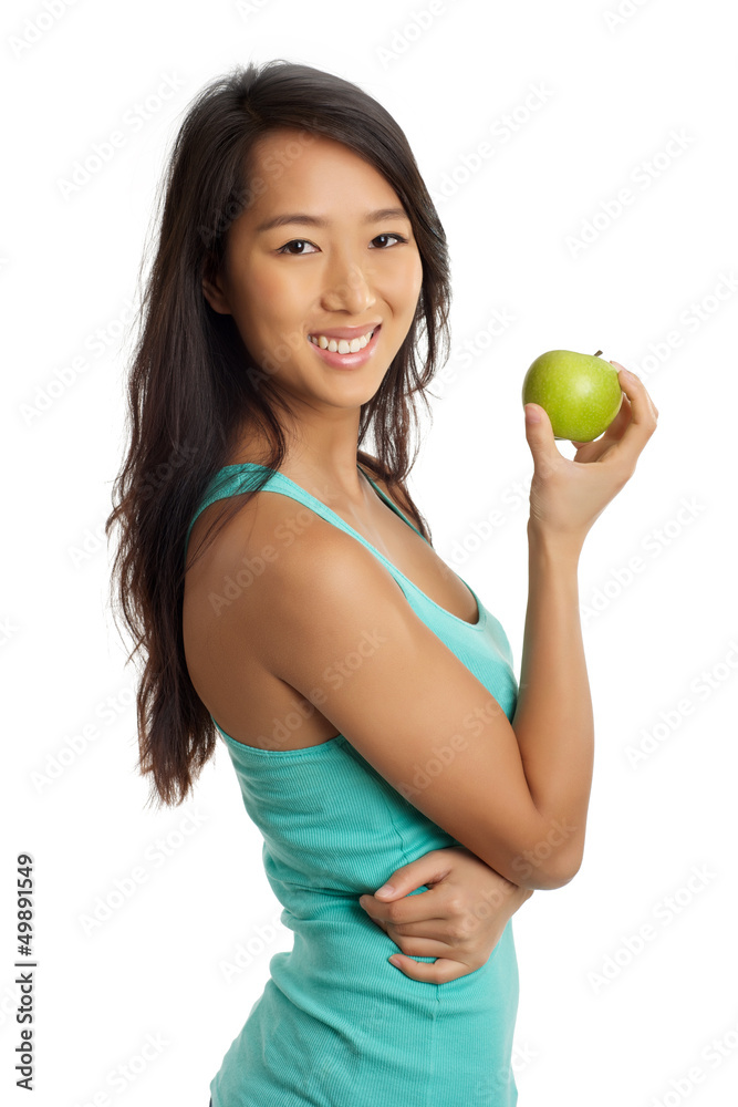 Asian Woman holding an apple Asian Woman holding an apple